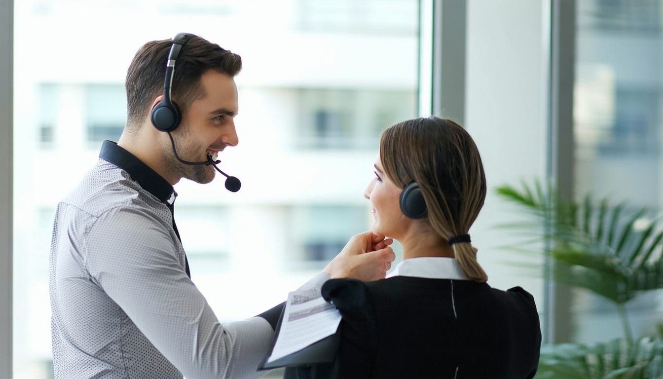 A customer service representative assisting a client.